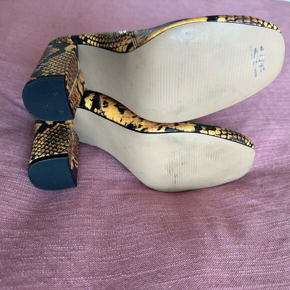 Steve Madden | Size 6.5 Pixie Yellow Snake Skin Mid-Calf Booties Block Heel - Picture 14 of 16